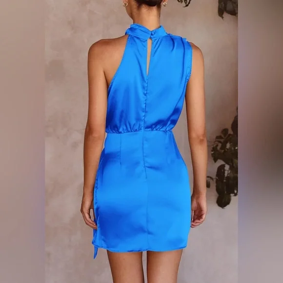 PRETTYGARDEN Formal Satin Dress Sleeveless Mock Neck Tie Waist - size XL - Picture 5 of 11